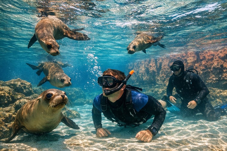 Nadar con lobos marinos en La Paz